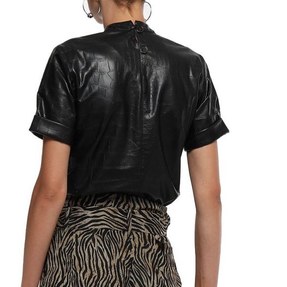 Nanushka Leather Mock Neck Short Sleeve Top - Picture 3 of 7
